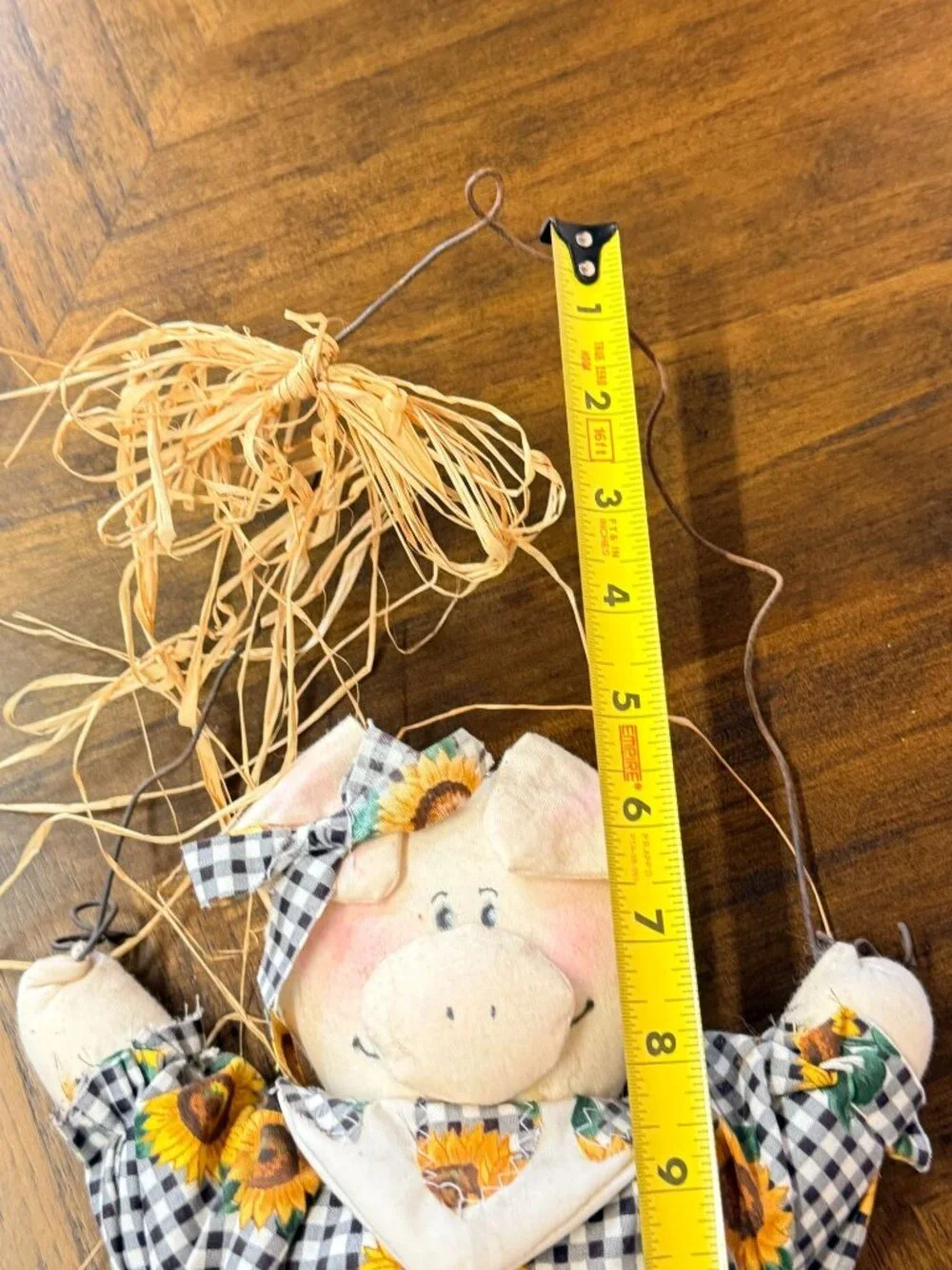 Vintage Cute Country Pig in Sunflower Dress Wall Door Hanging Handmade